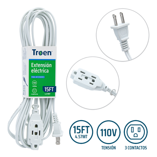 [7A136-F0601-15FT] Extension Electrica Blanca 15ft TROEN
