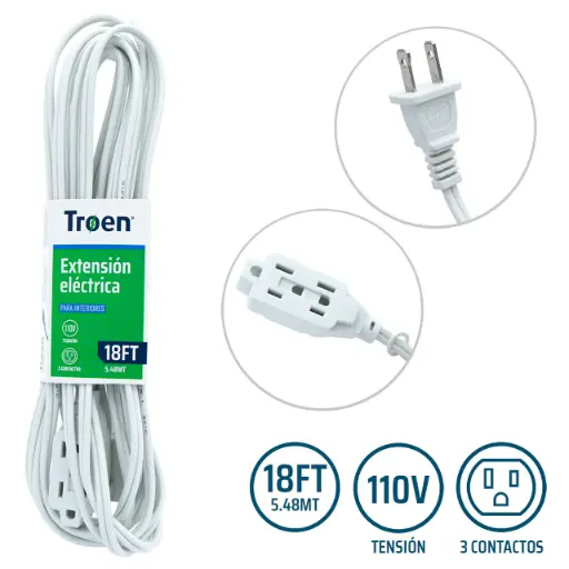 [7A136-F0601-18FT] Extension Electrica Blanca 18ft TROEN
