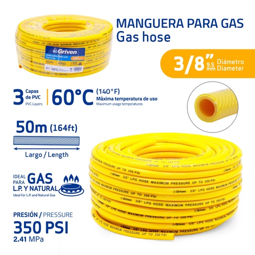 [GV-GSH-3-8-50] Manguera para Gas 3/8" X 50m GRIVEN