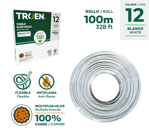 [SPT-12AWG] Cable Electrico Duplex STP #12 X 100m TROEN