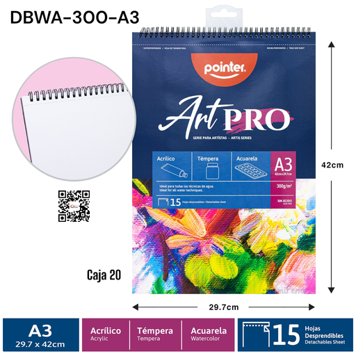 [DBWA-300-A3] Bloc de Dibujo A3 (15hojas) POINTER ArtPRO