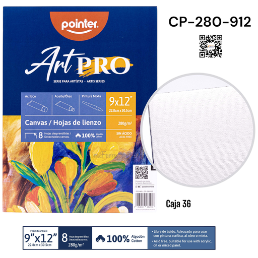 [CP-280-912] Canvas 9 X 12" 8hojas POINTER ArtPRO