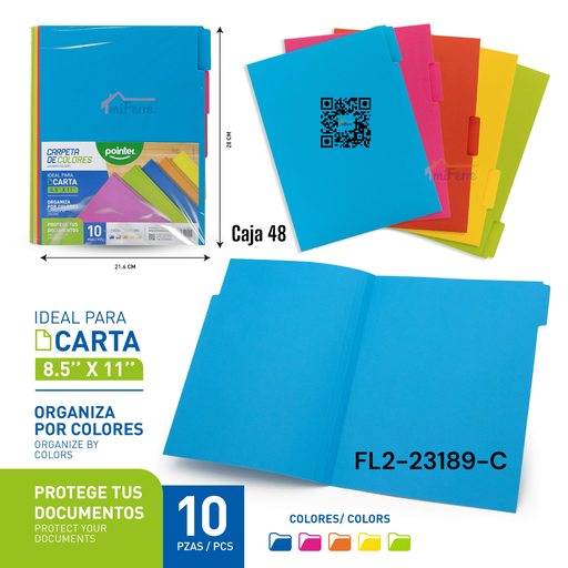 [FL2-23189-C] Carpeta de Colores 8.5 X 11" 10pza POINTER