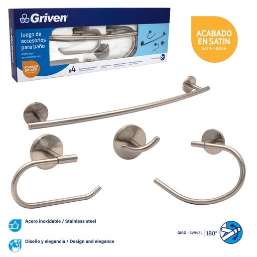 [GV-SF60200-FBS] Juego de Accesorios para Baño 4pza GRIVEN