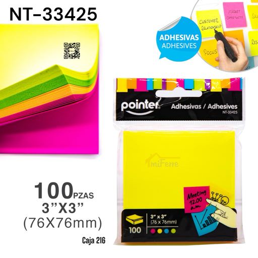 [NT-33425] Notas Adhesivas 3 X 3" 100pza POINTER 