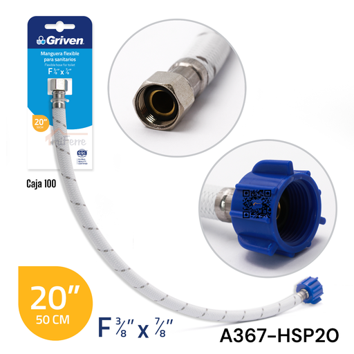 [A367-HSP20] Tubo de Abasto para Sanitario 3/8 X 7/8 X 20" GRIVEN