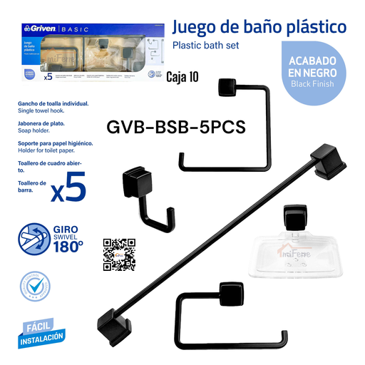 [GVB-BSB-5PCS] Juego de Baño Plastico 5pza GRIVEN Basic