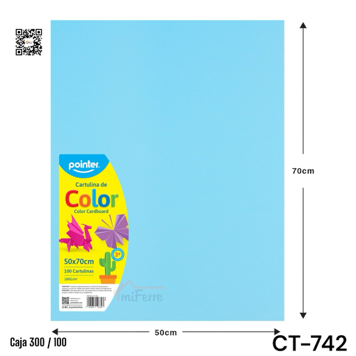 [CT-742] Cartulina 50 X 70cm 100pza POINTER Celeste