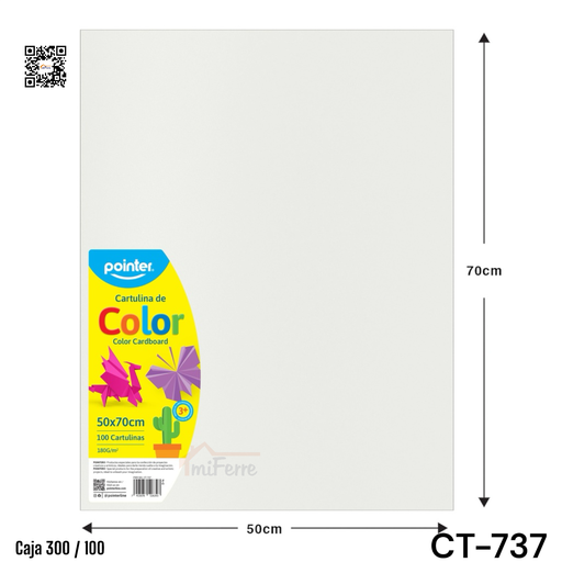 [CT-737] Cartulina 50 X 70cm 100pza POINTER Blanca