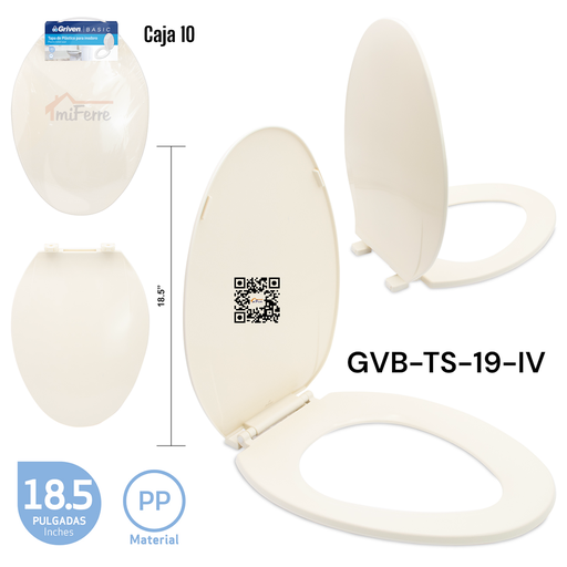 [GVB-TS-19-IV] Tapa de Plastico para Inodoro 18.5" Ivory GRIVEN Basic