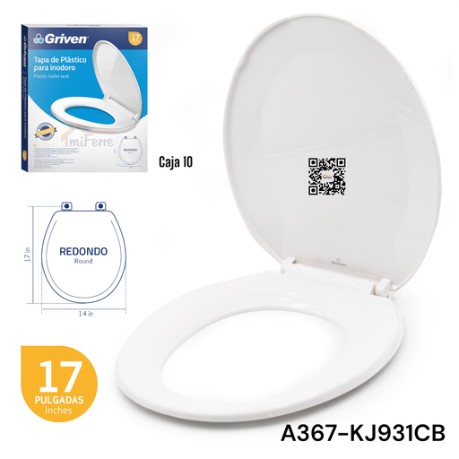 [A367-KJ931CB] Tapa de Plastico para Inodoro 17" Blanco GRIVEN