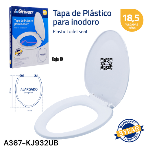 [A367-KJ932UB] Tapa de Plastico para Inodoro 18.5" Blanco GRIVEN