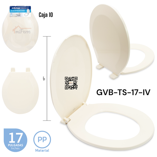 [GVB-TS-17-IV] Tapa de Plastico para Inodoro 17" Ivory GRIVEN Basic