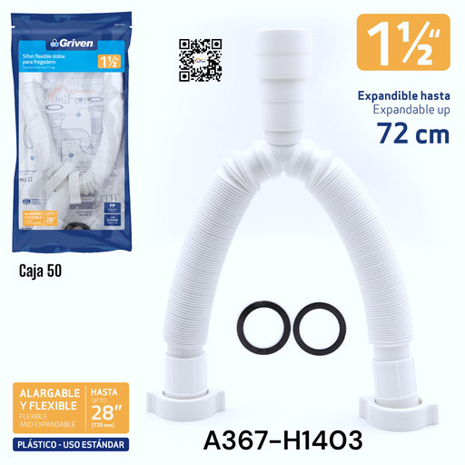 [A367-H1403] Sifon Flexible Doble para Fregadero 1-1/2" GRIVEN