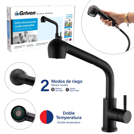 [A367-BF4220B] Grifo Monomando Cuello Extensible GRIVEN Black Series