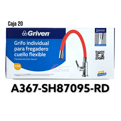 [A367-SH87095-RD] Grifo Individual para Fregadero Cuello Flexible Rojo GRIVEN