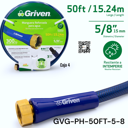 [GVG-PH-50FT-5-8] Manguera Reforzada para Agua 5/8" X 50ft GRIVEN