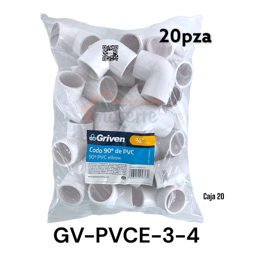 [GV-PVCE-3-4] Codo PVC 3/4" X 90 20pza GRIVEN