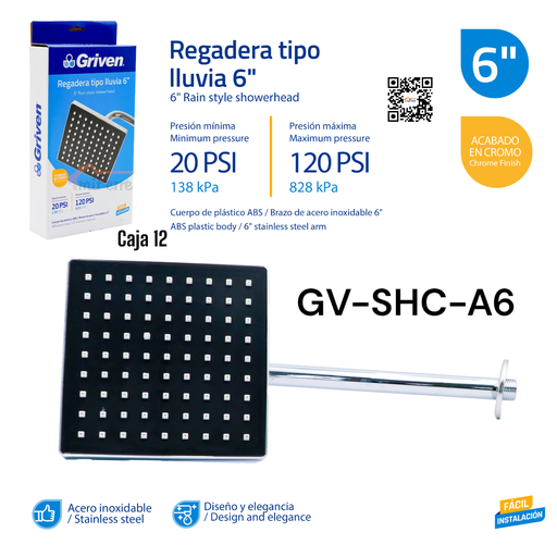 [GV-SHC-A6] Regadera Tipo Lluvia 6" GRIVEN