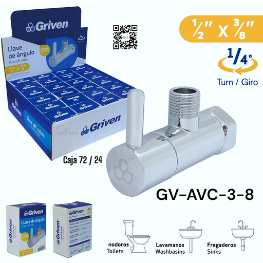 [GV-AVC-3-8] Llave de Angulo 1/2 X 3/8" GRIVEN