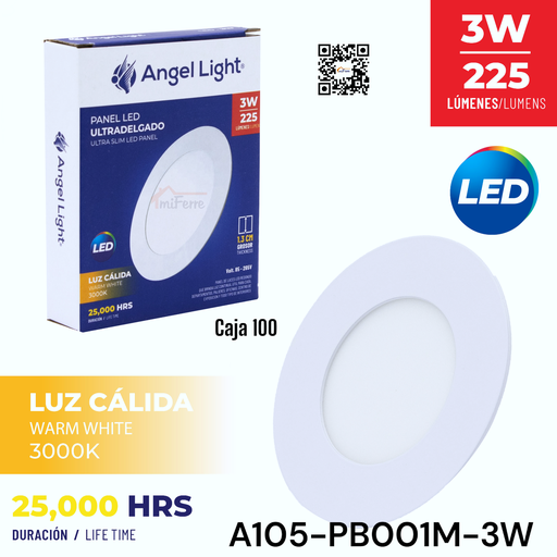 [A105-PB001M-3W] Lampara Led Redonda Ultradelgada 3W 3000K ANGEL LIGHT