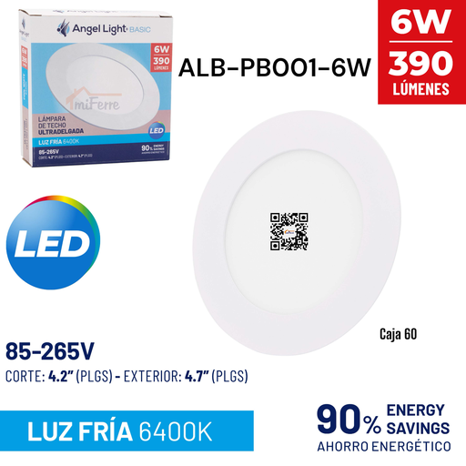 [ALB-PB001-6W] Lampara Led de Techo Ultradelgada Redonda 6W 6400K ANGEL LIGHT Basic