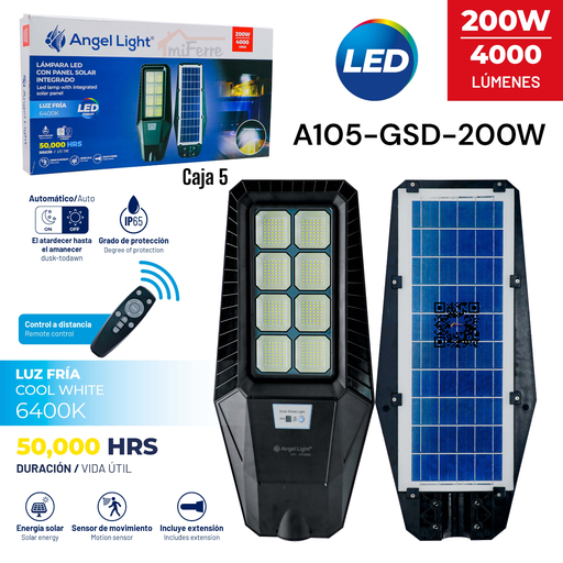 [A105-GSD-200W] Lampara Led con Panel Solar Integrado 200W 6400K ANGEL LIGHT