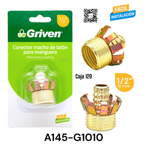 [A145-G1010] Conector Macho de Laton para Manguera 1/2" GRIVEN