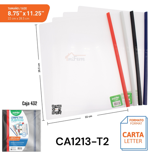 [CA1213-T2] Carpetas Plasticas 8.75 X 11.25" POINTER 12pza