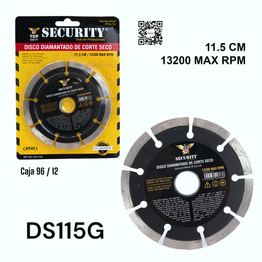 [DS115G] Disco Diamantado de Corte Seco 4-1/2" SECURITY