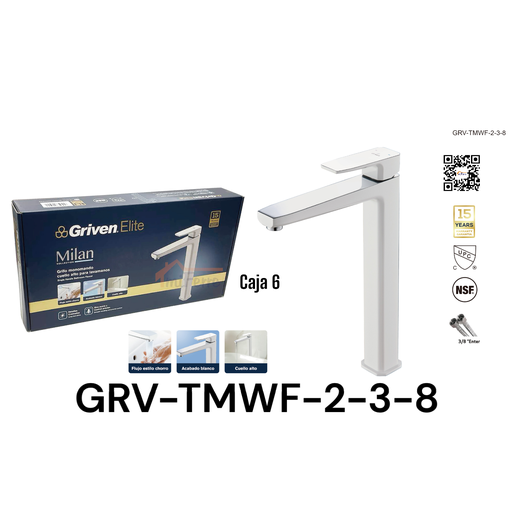 [GRV-TMWF-2-3-8] Grifo Monomando Cuello Alto para Lavamanos Milan GRIVEN Elite