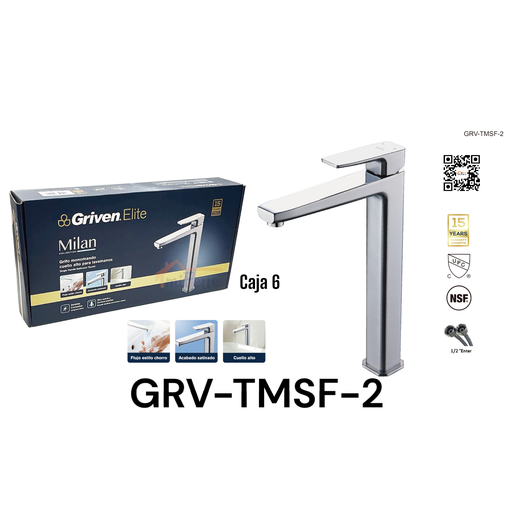 [GRV-TMSF-2] Grifo Monomando Cuello Alto para Lavamanos Milan GRIVEN Elite