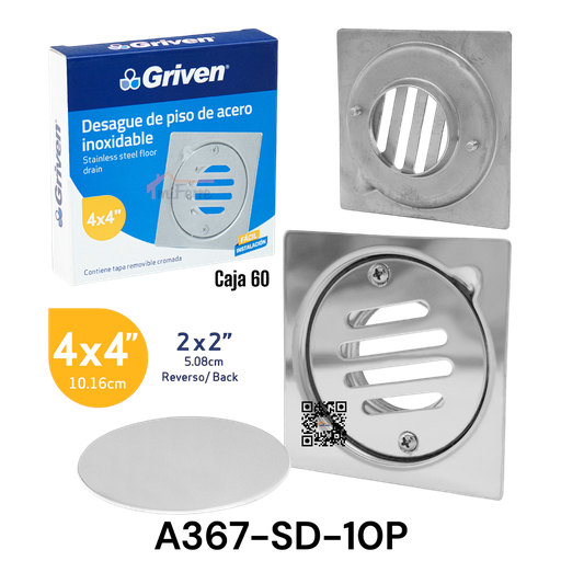 [A367-SD-10P] Desague de Piso de Acero Inoxidable GRIVEN