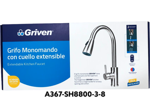 [A367-SH8800-3-8] Grifo Monomando con Cuello Extensible GRIVEN