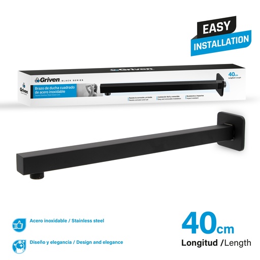 [GV-SHB4-S] Brazo de Ducha Cuadrado GRIVEN Black Series