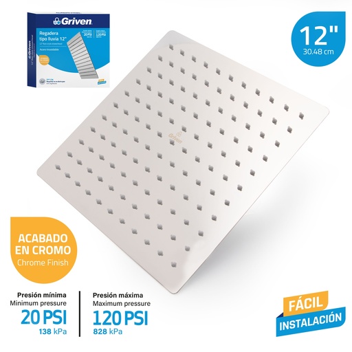 [GV-SHC12-S] Regadera Tipo Lluvia 12" GRIVEN