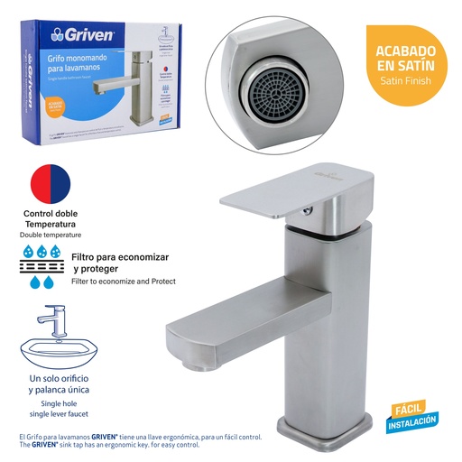 [GV-SMF601] Grifo Monomando para Lavamanos GRIVEN