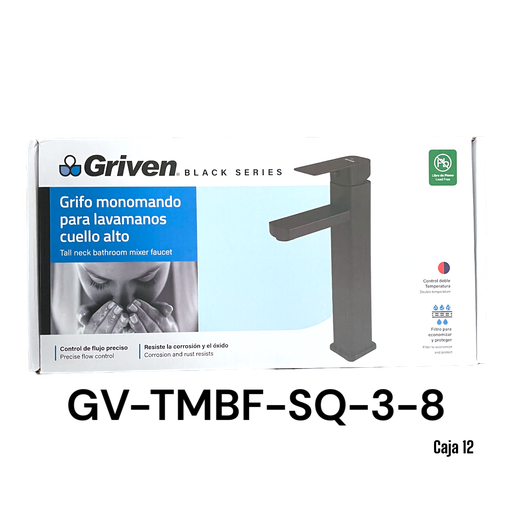 [GV-TMBF-SQ-3-8] Grifo Monomando para Lavamanos Cuello Alto GRIVEN Black Series