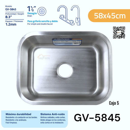 [GV-5845] Fregador Sencillo 58 X 45cm GRIVEN