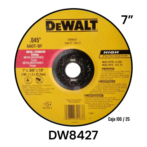 [DW8427] Disco de Corte Metal 7 X 0.045 x 7/8" DEWALT