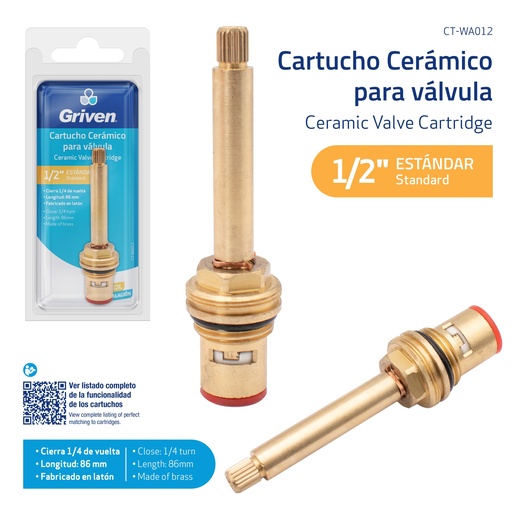[CT-WA012] Cartucho Ceramico para Valvula 1/2" GRIVEN