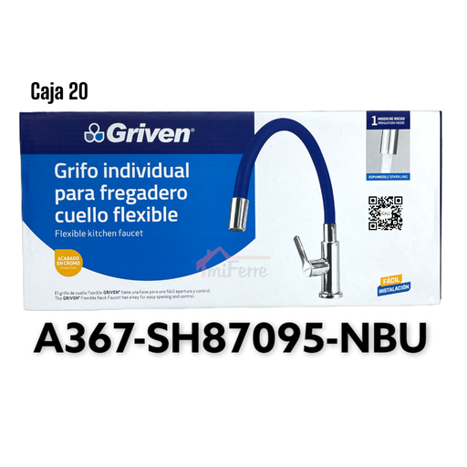 [A367-SH87095-NBU] Grifo Individual para Fregadero Cuello Flexible Azul GRIVEN