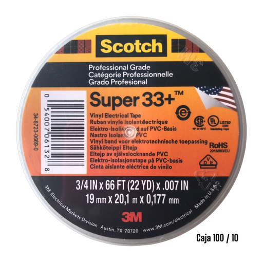 Tape Electrico 3/4" X 66' 3M SCOTCH Super 33+